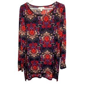 Dana Buchman Blouse XL Paisley Print Black, Red and Purple